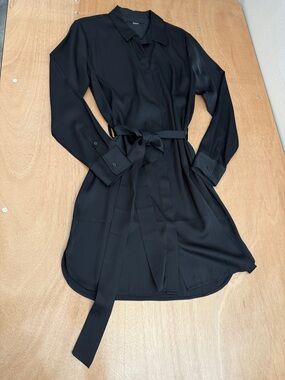Quince Black Long Sleeve Shirt Dress with Waist Tie NWOT